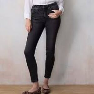 Lauren Conrad LC Jeans Skinny Mid-Rise Black Sz 14 Raw Hem NEW Stretch
